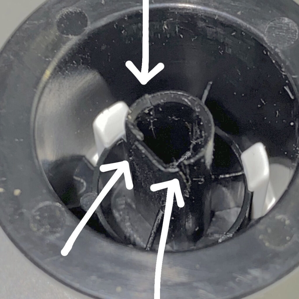 Popper fan knob stress cracks, due to turning the knob past it's limit