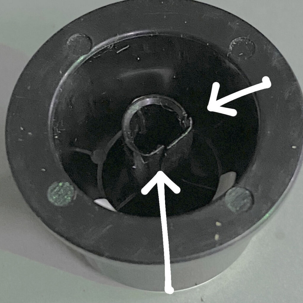 Popper fan knob stress cracks, due to turning the knob past it's limit